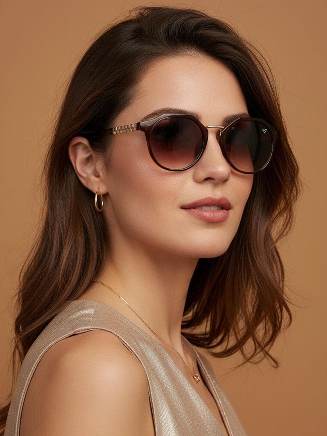 Buy Voyage Round Sunglasses For Women (Brown & Clear Lens | Brown Frame MG6427) - - Accessories for Women