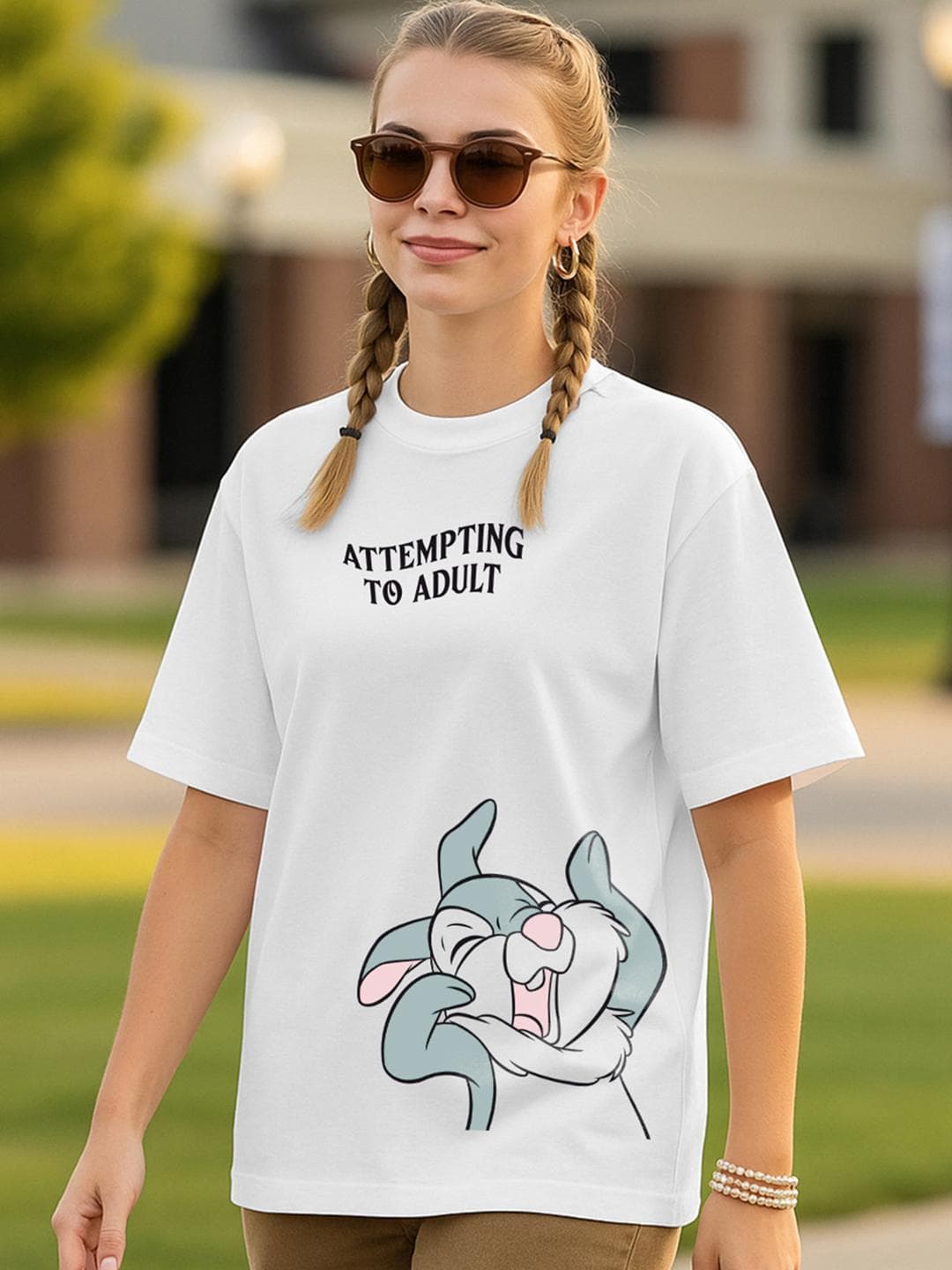 Bewakoof Women White Printed Cotton Oversized T-shirt