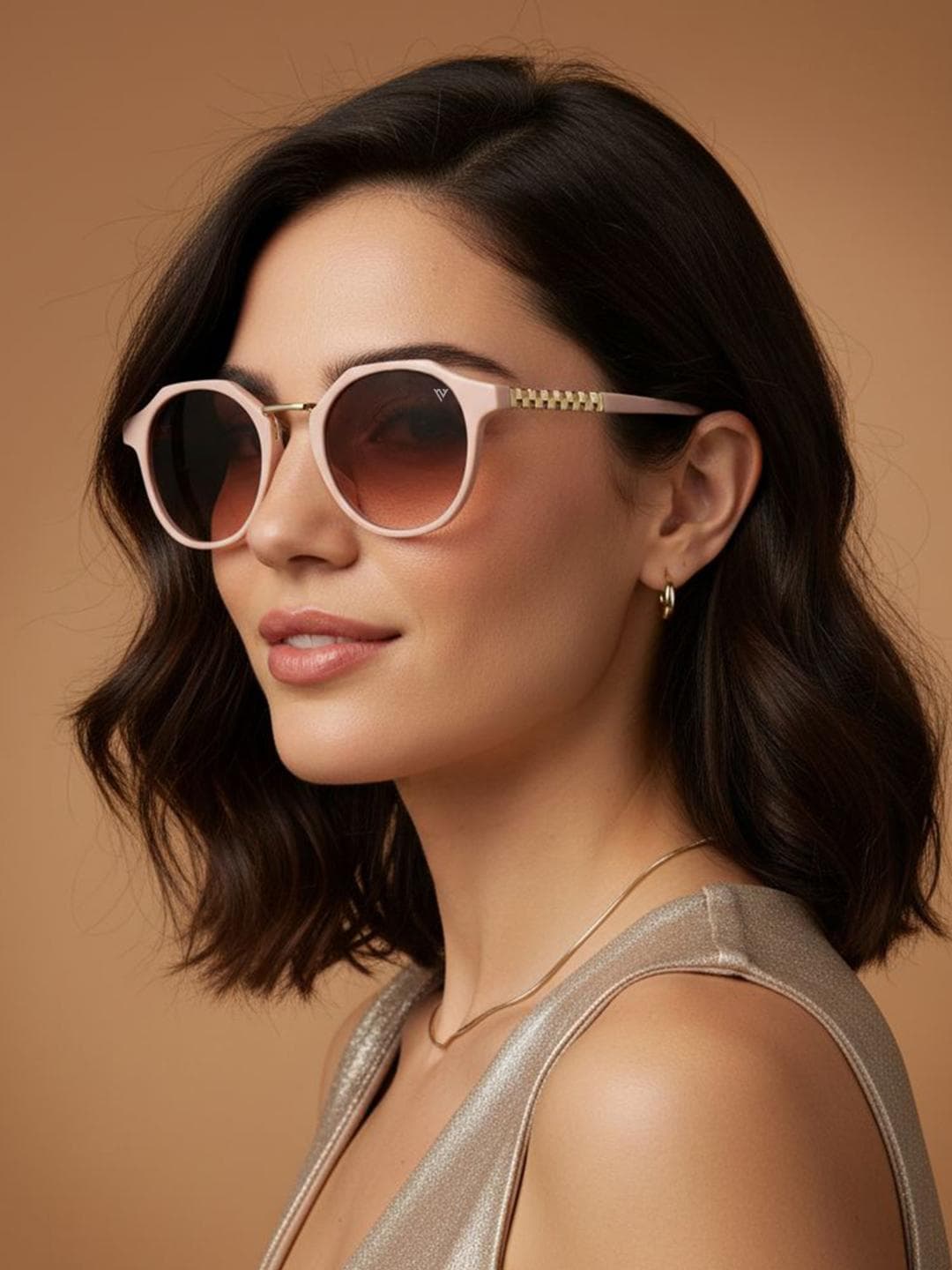 Buy Voyage Round Sunglasses For Women Brown & Clear Lens Nude Frame MG6428) - - Accessories for Women