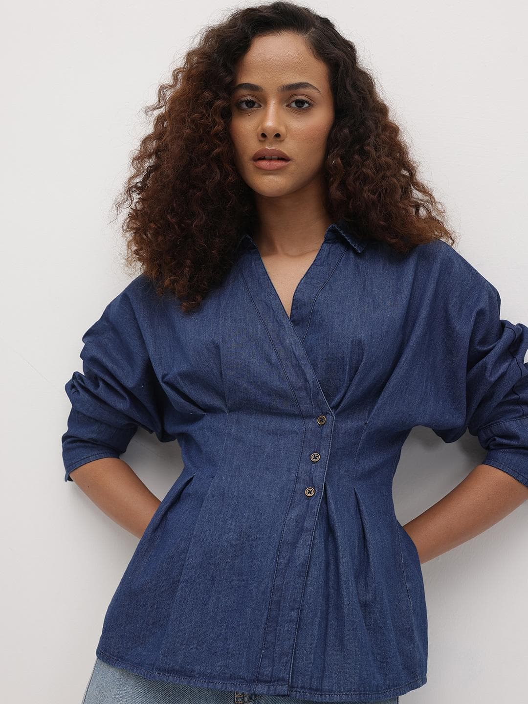 The Roadster Life Co. Women Pure Cotton Wrap Style Denim Shirt