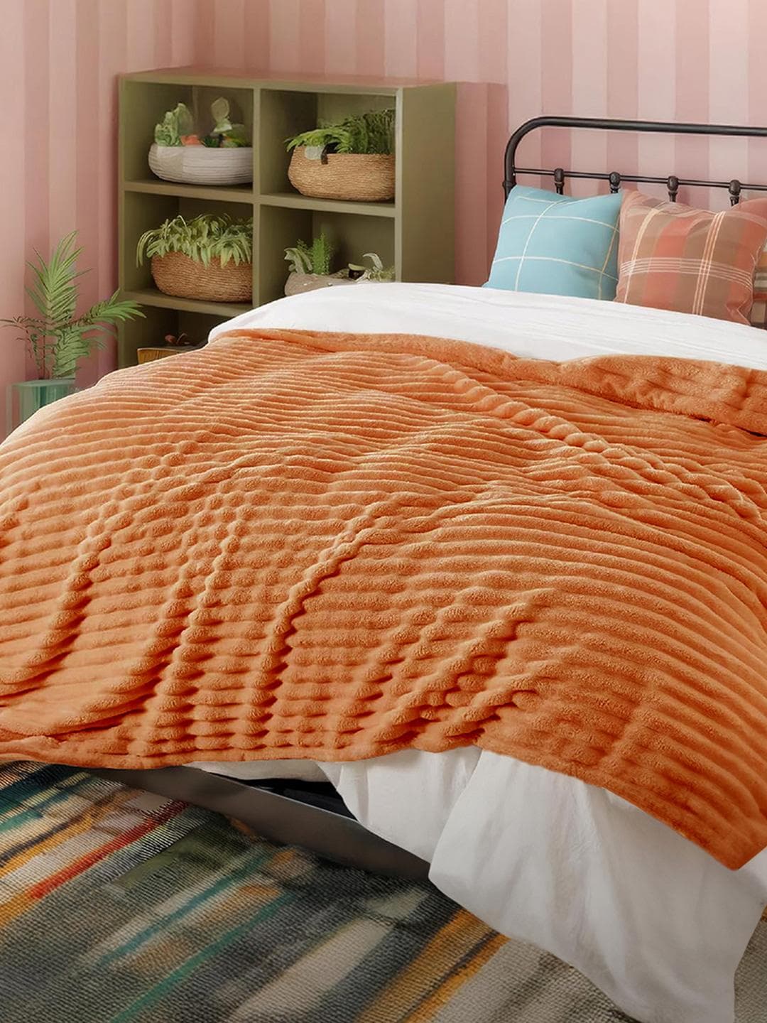 Cortina Light Brown 350 GSM Striped Double AC Blanket