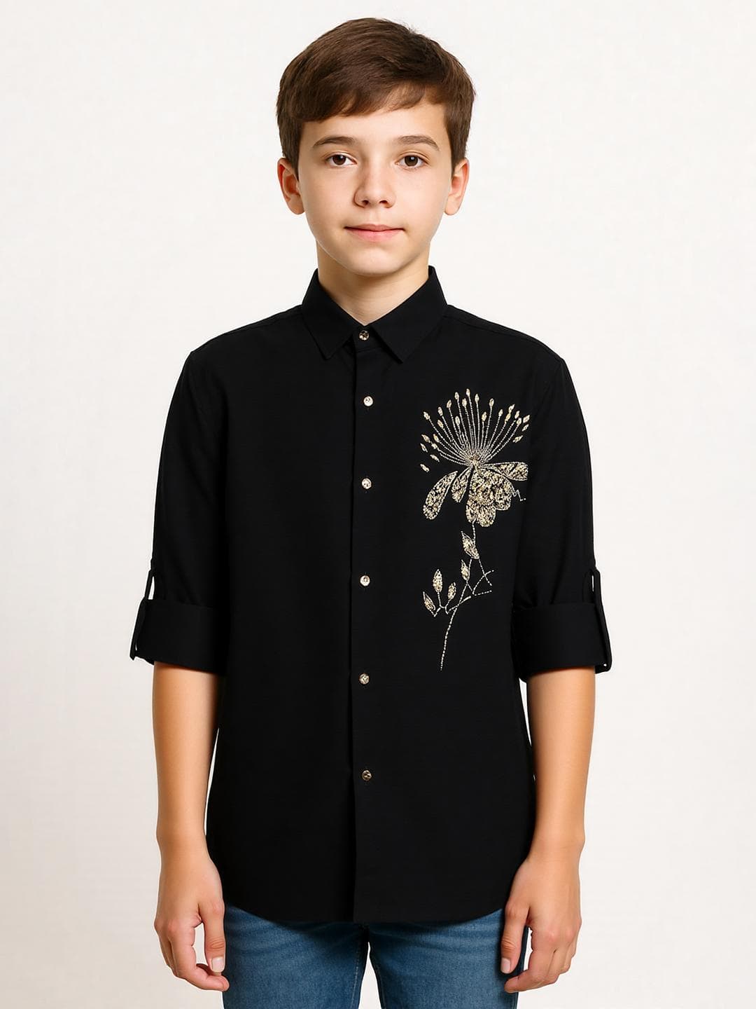 CHARCHIT Boys Comfort Relaxed Fit Solid Spread Collar Cotton Party Shirt