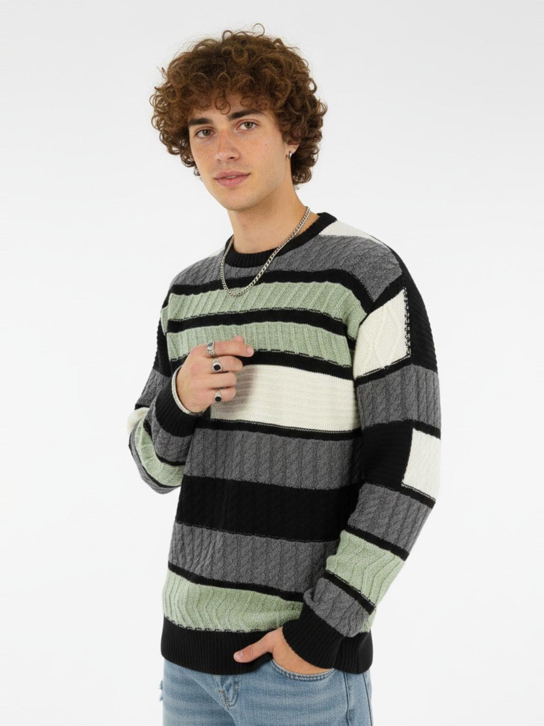 glitchez Striped Cable Knit Pullover