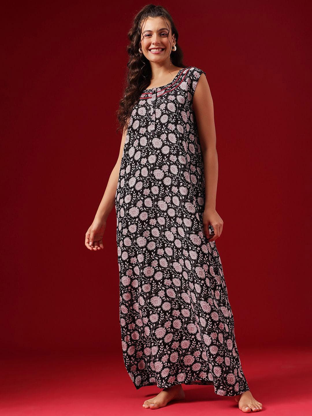 Clovia Printed Maxi Nightdress