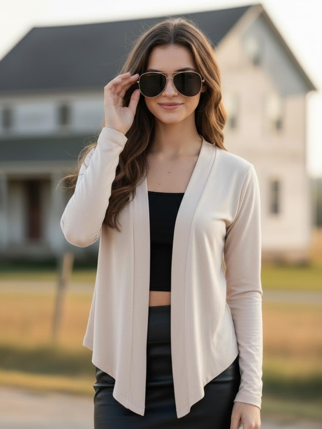 Sera Open Front Long Sleeves High-Low Shrug