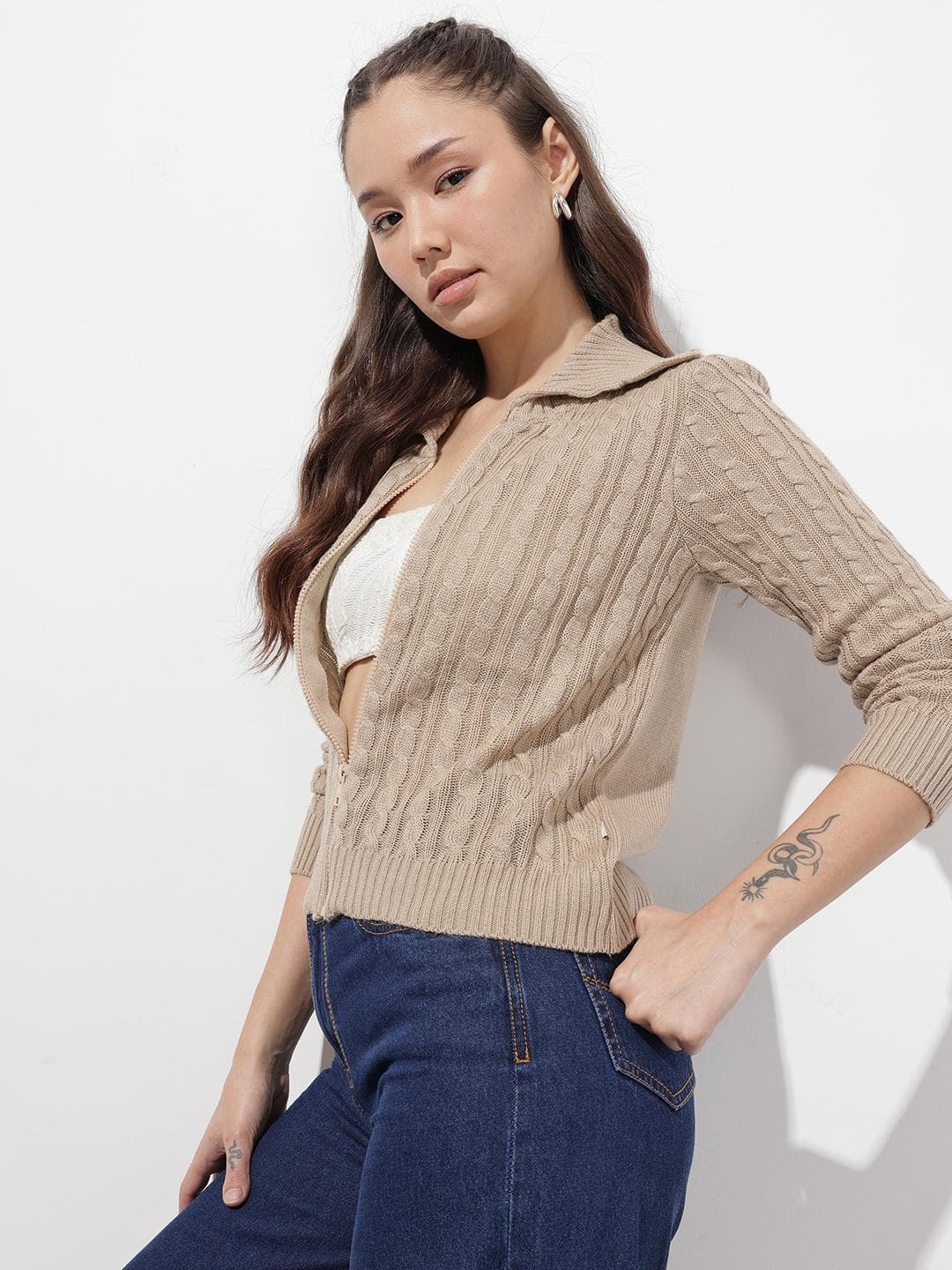 Roadster The Roadster Life Co. Shirt Collar Self Designed Sweaters