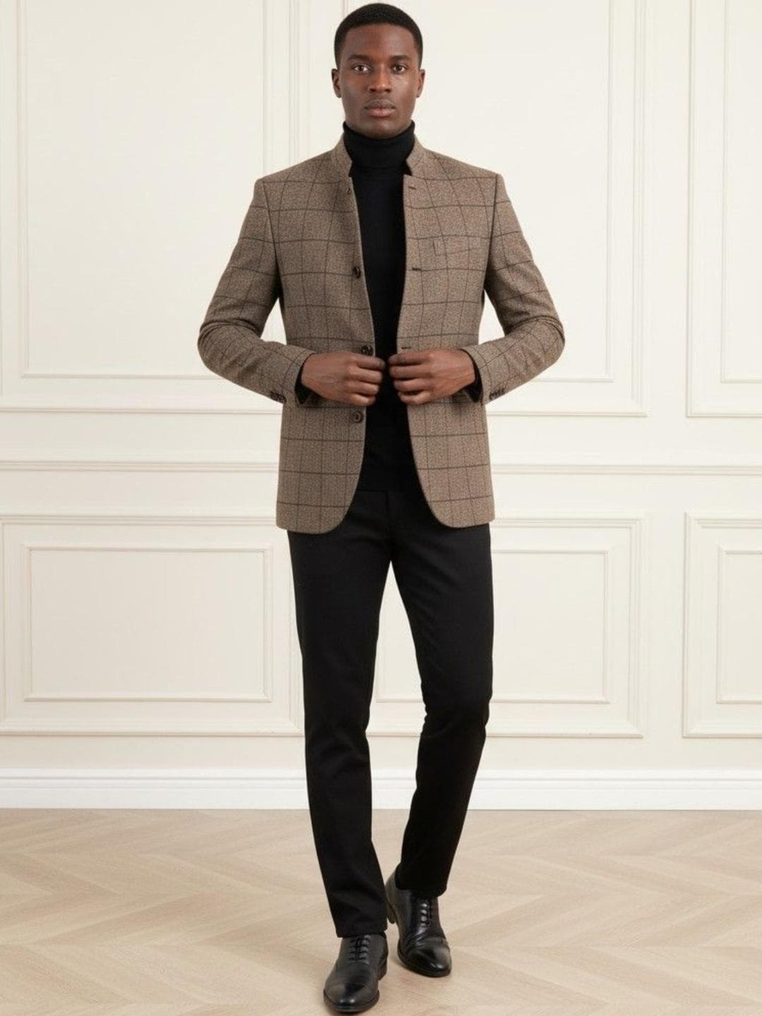 INVICTUS Checked Notched Lapel Long Sleeves Single Breasted Blazer