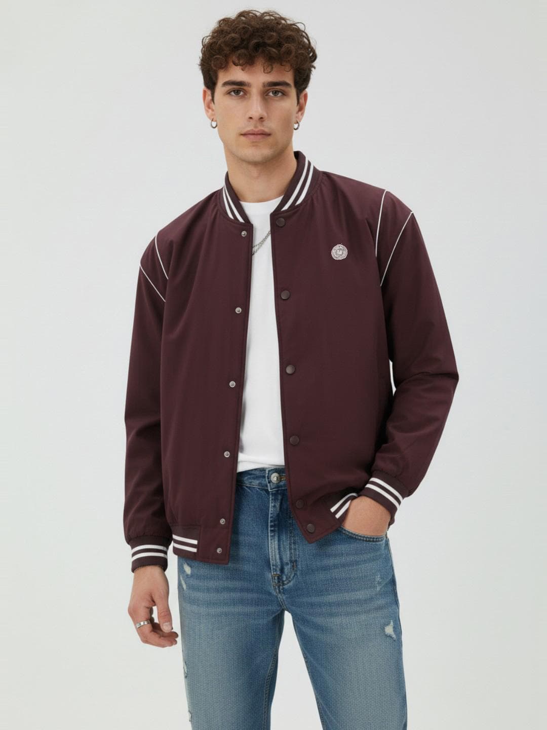 glitchez Contrast Trims Varsity Jacket