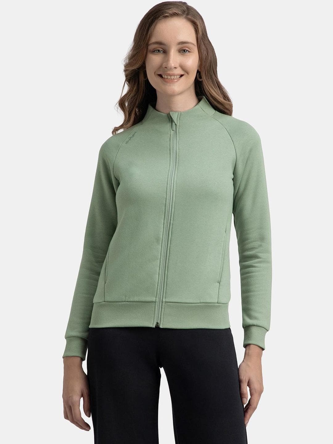 Jockey Super Combed Cotton Fleece Fabric Full Zip High Neck Jacket with Front Pockets-U108