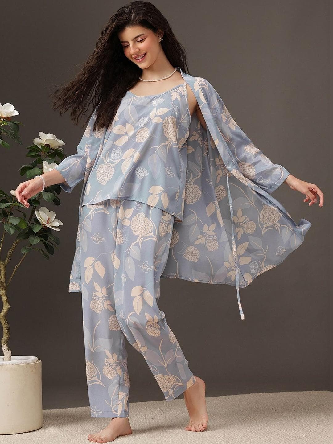Clovia Women Printed 3 Piece Night suit
