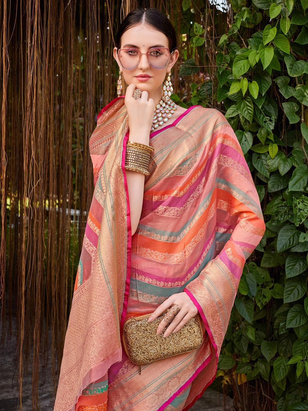 KALINI Women Silk Blend Woven Banarasi Saree With Blouse Piece