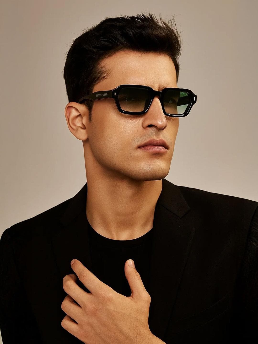 Buy Espee Men Green Lens & Black Rectangle Sunglasses With - - Accessories for Men