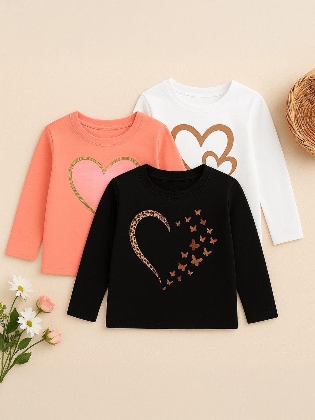 Luke & Lilly Girls Pack of 3 Printed Cotton Round Neck Tshirts