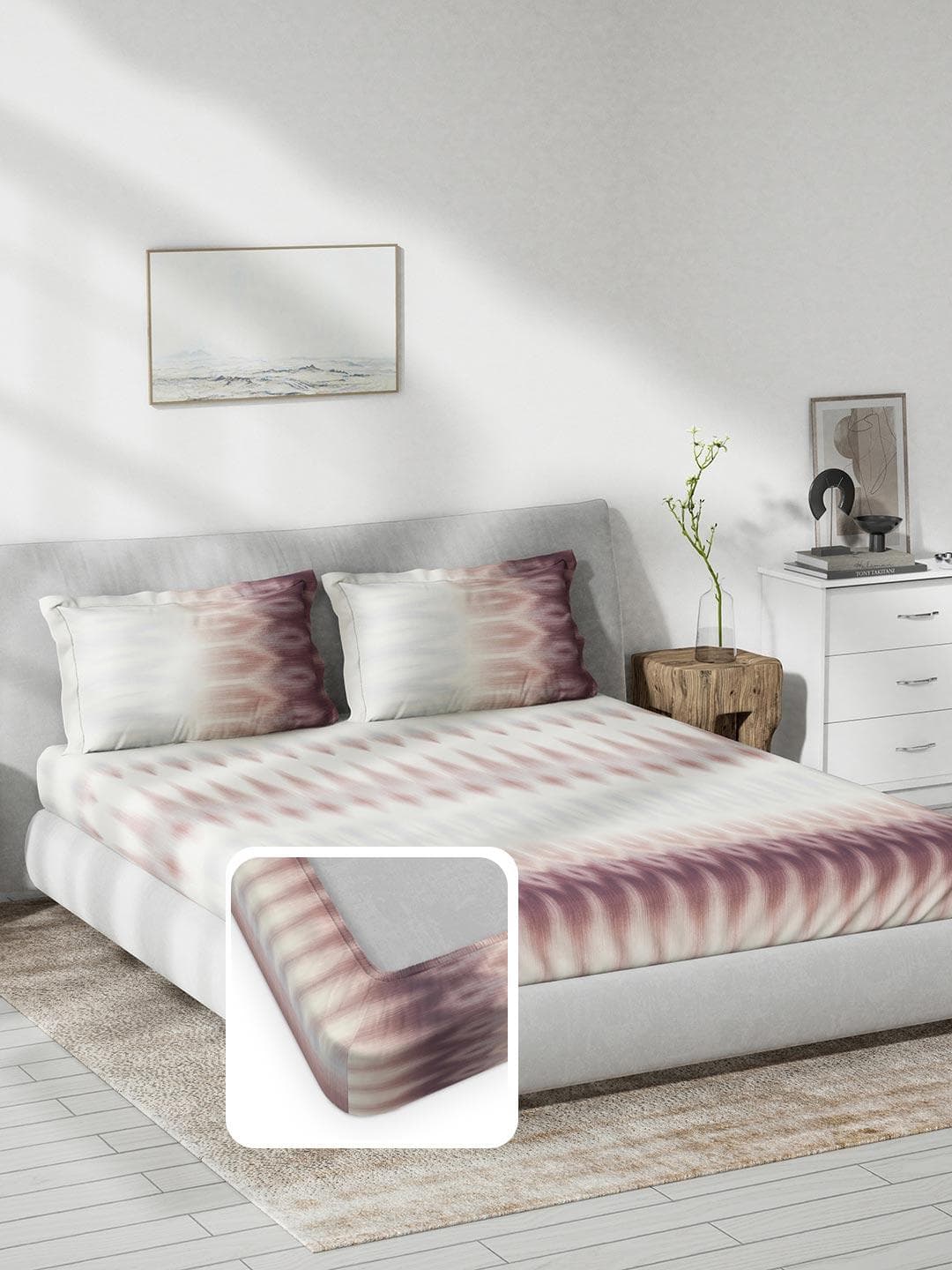 DDecor Live Beautiful Red Abstract Cotton 144 TC Fitted King Bedsheet with 2 Pillow Covers-78 x 72 inches
