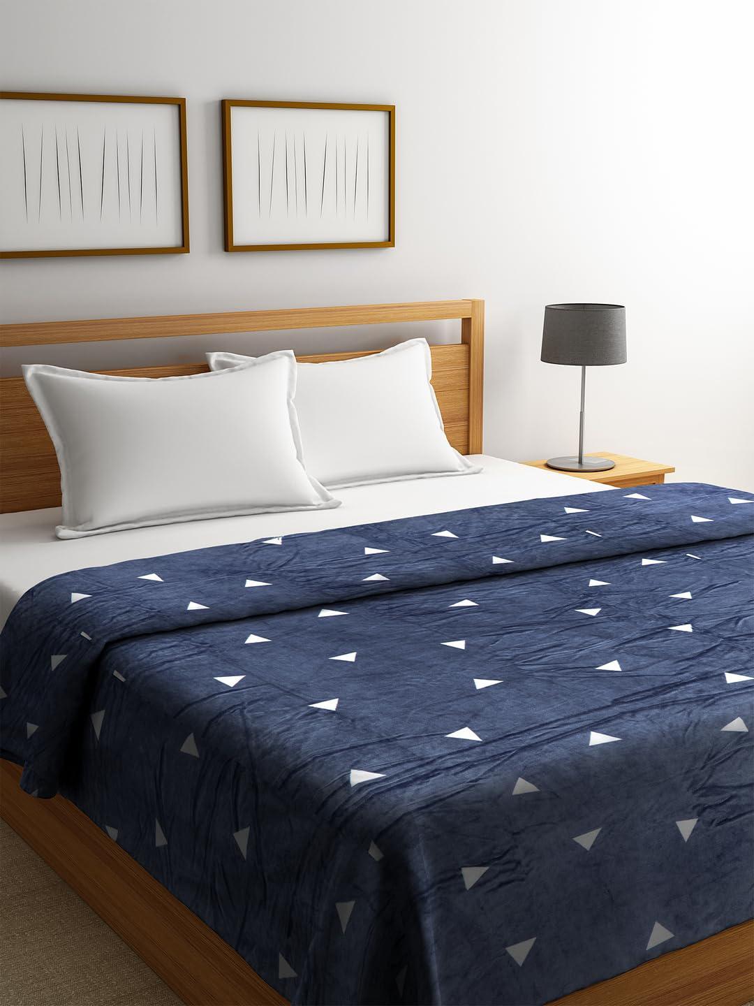 Buy Cortina Navy Blue & White Printed AC Room 250 GSM Double Bed Blanket - - Home for Unisex