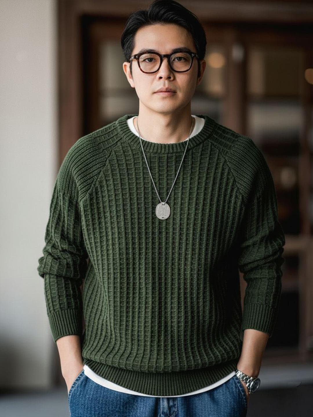 fashlook Men Ribbed Round Neck Pullover