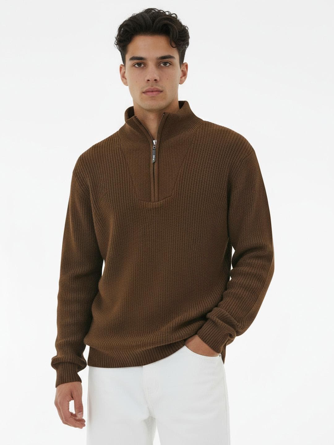 glitchez Mock Collar Ribbed Relaxed Fit Pullover