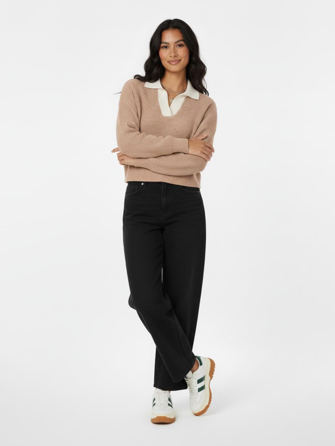 glitchez Ribbed Contrast Shirt Collar Pullover