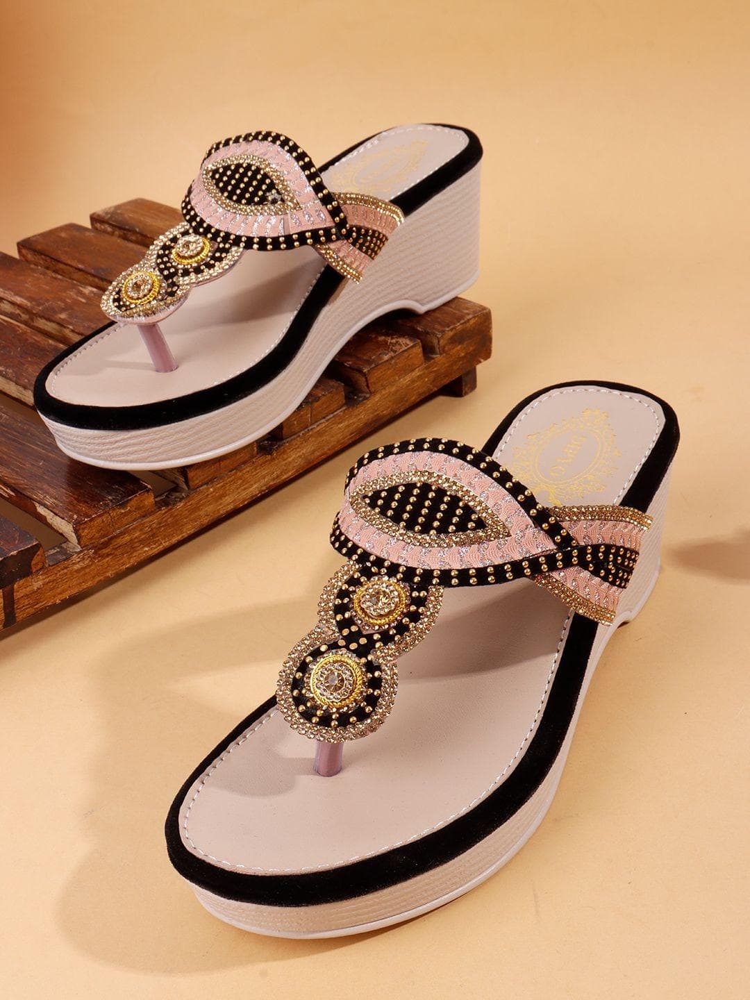 DIPYO Embellished Party Wedge Sandals