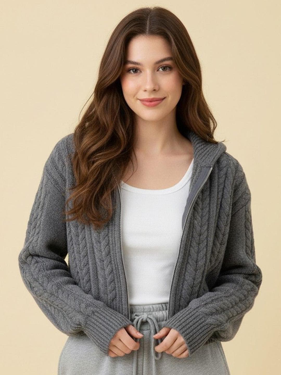 DressBerry Women Hooded Crop Front-Open Sweaters