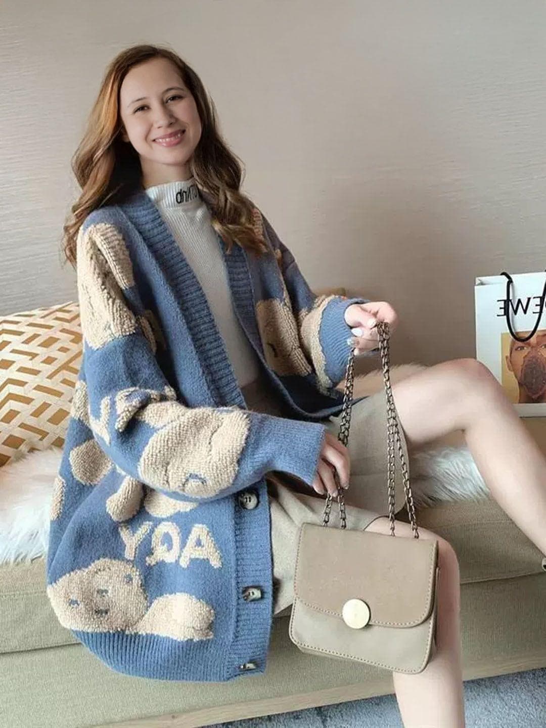 StyleCast Women Typography Long Sleeves Longline Cardigan