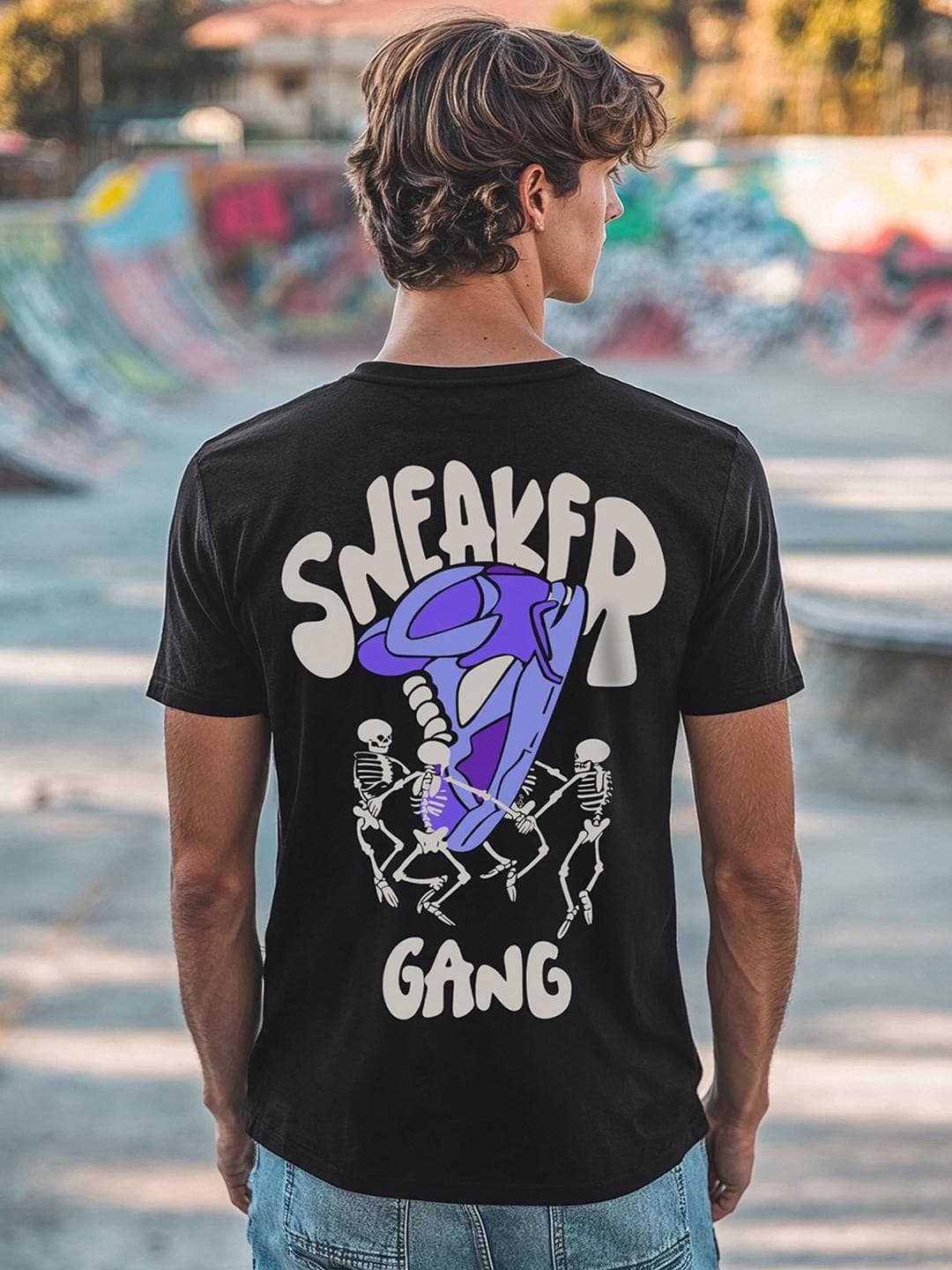 Bewakoof Men Black Sneaker Gang Regular Graphic Printed Pure Cotton T-shirt