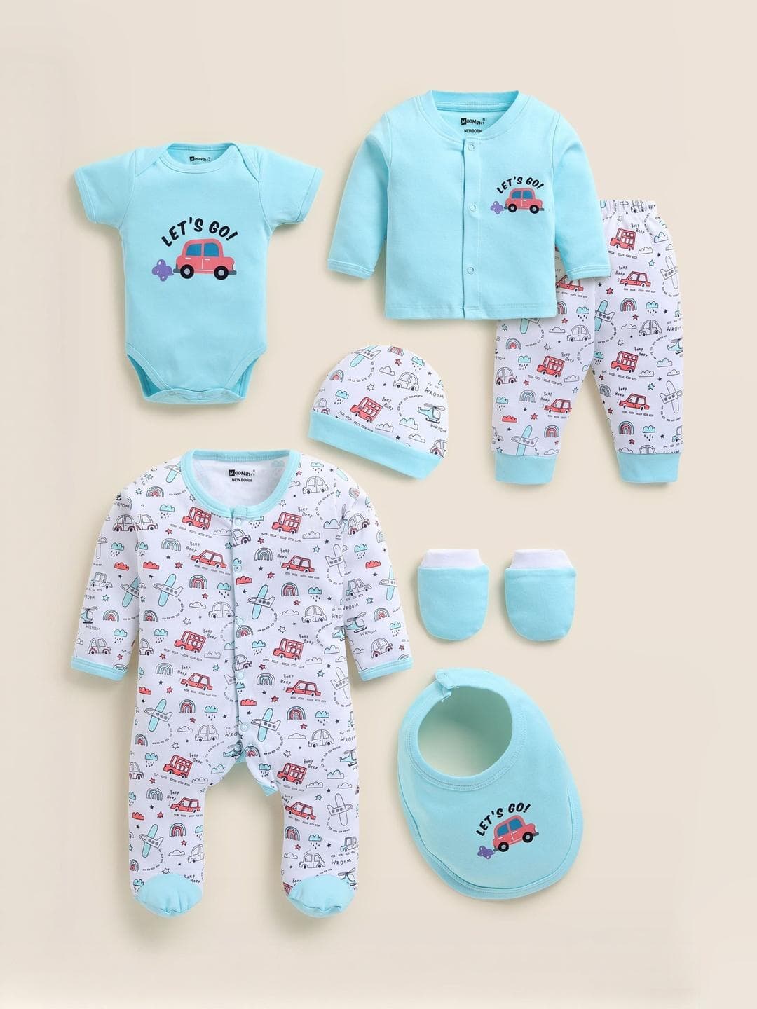MooNKids Infant Printed Pure Cotton Baby Apparel Gift Set