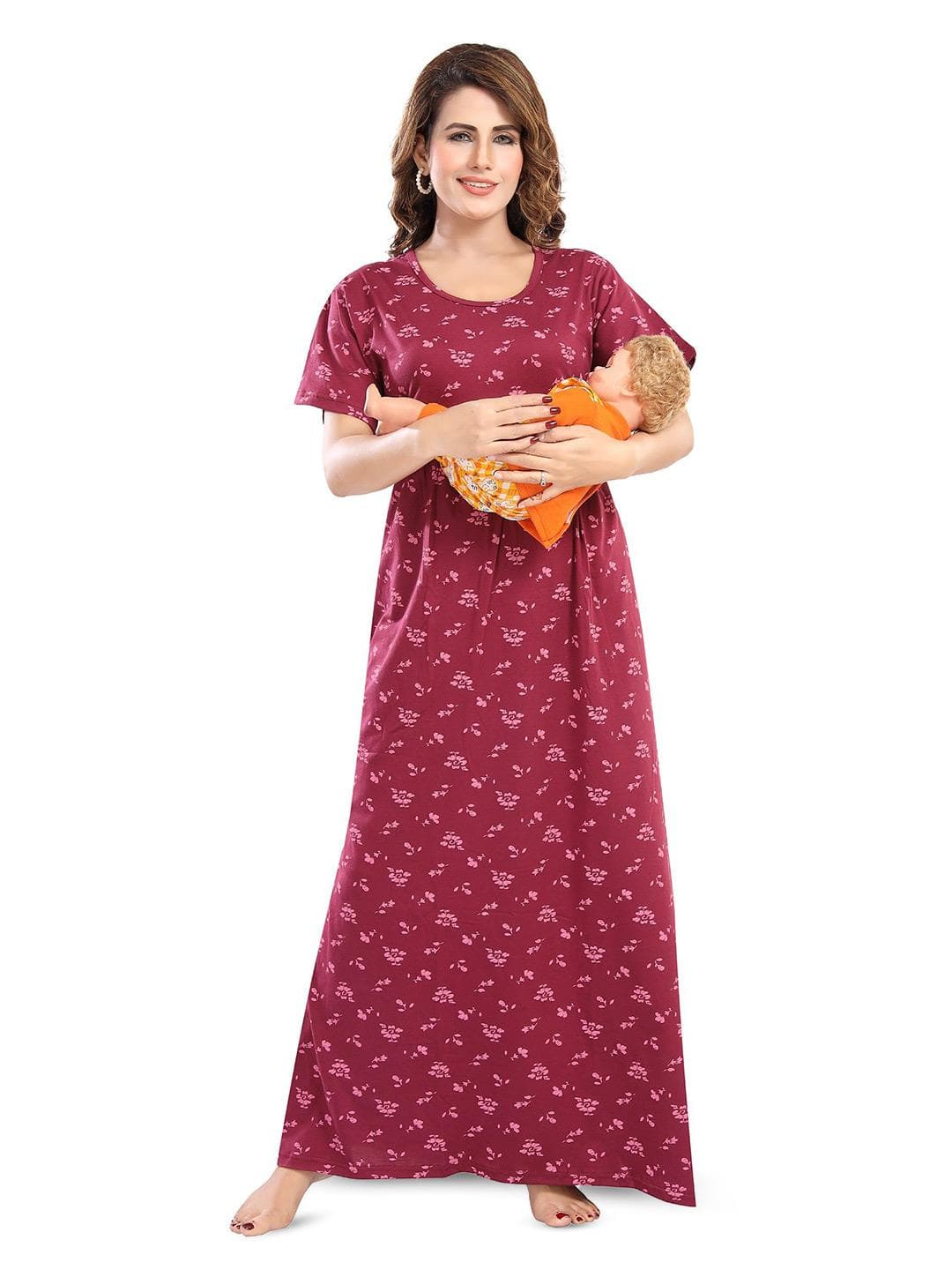 Fabme Floral Printed Pregnancy Pure Cotton Nursing Nightdress