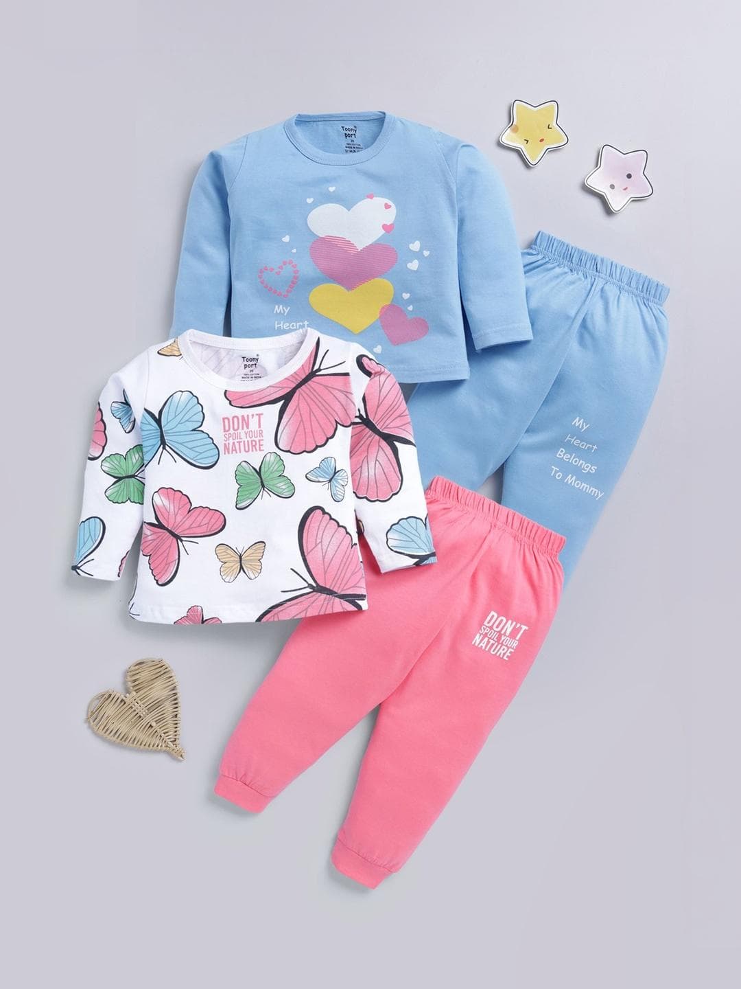 Toonyport Girls Pack Of 2 Printed Pure Cotton Top With Trousers Clothing Set