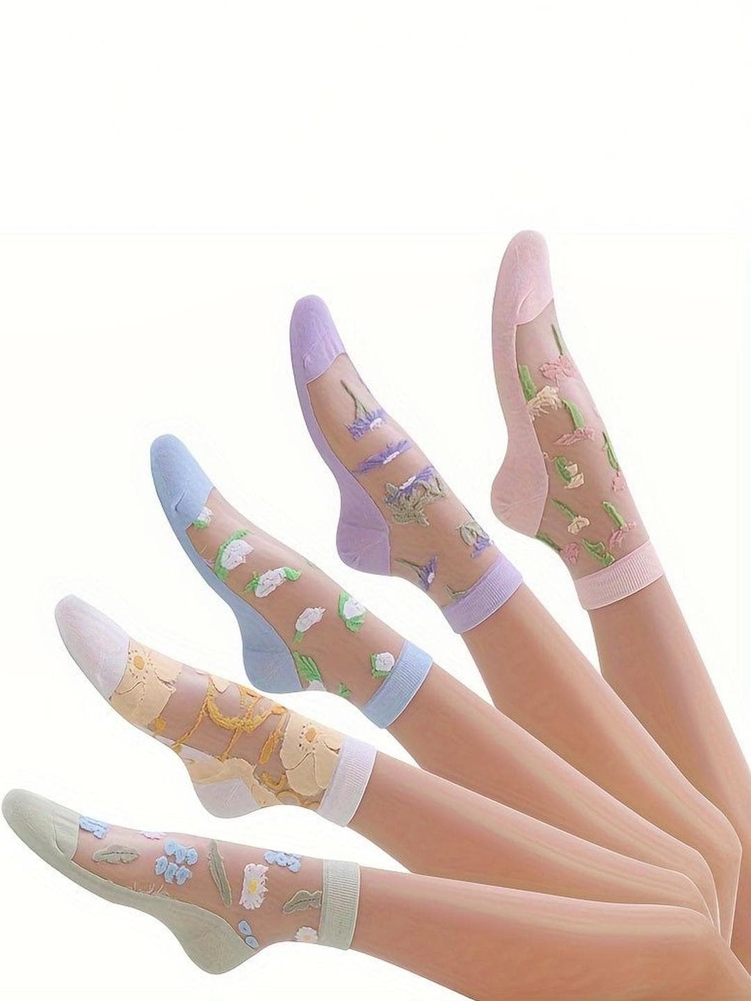 Nicsy Women Pack Of 5 Floral Printed Breathable Calf-Length Socks