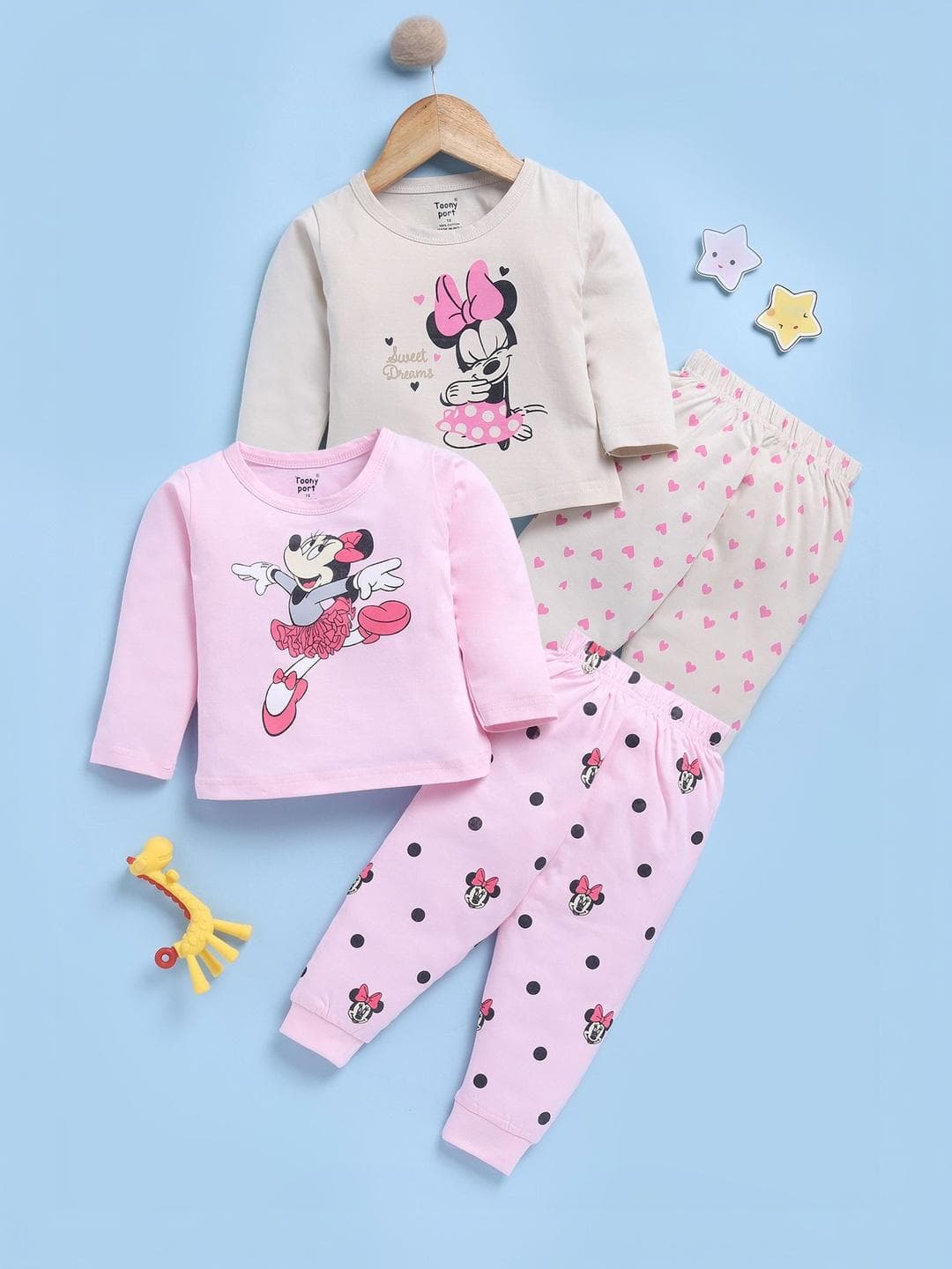 Toonyport Girls Pack Of 2 Printed Pure Cotton Top With Trousers Clothing Set