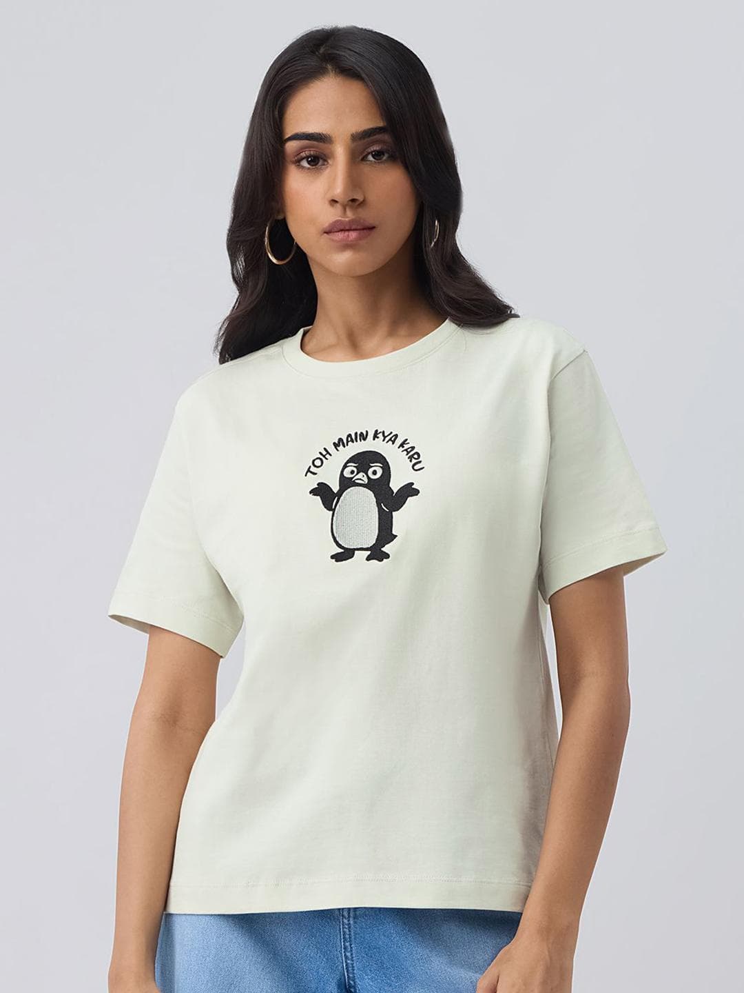 The Souled Store Women Relaxed Fit Printed Cream T-Shirts