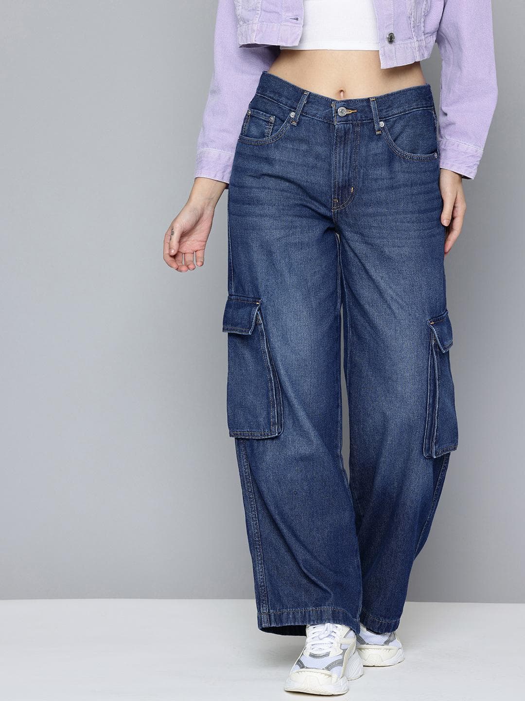 Levis Women's 94 Dark Blue Baggy Fit Mid Rise Jeans