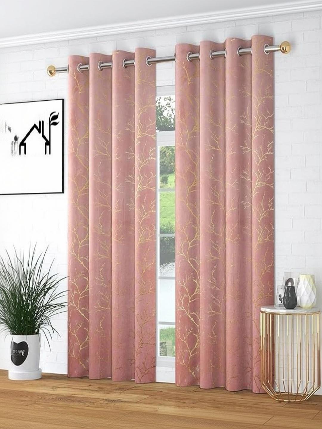 Buy Aura Pink Abstract Velvet 2 Pieces Window Room Darkening Eyelet Curtain - - Home for Unisex