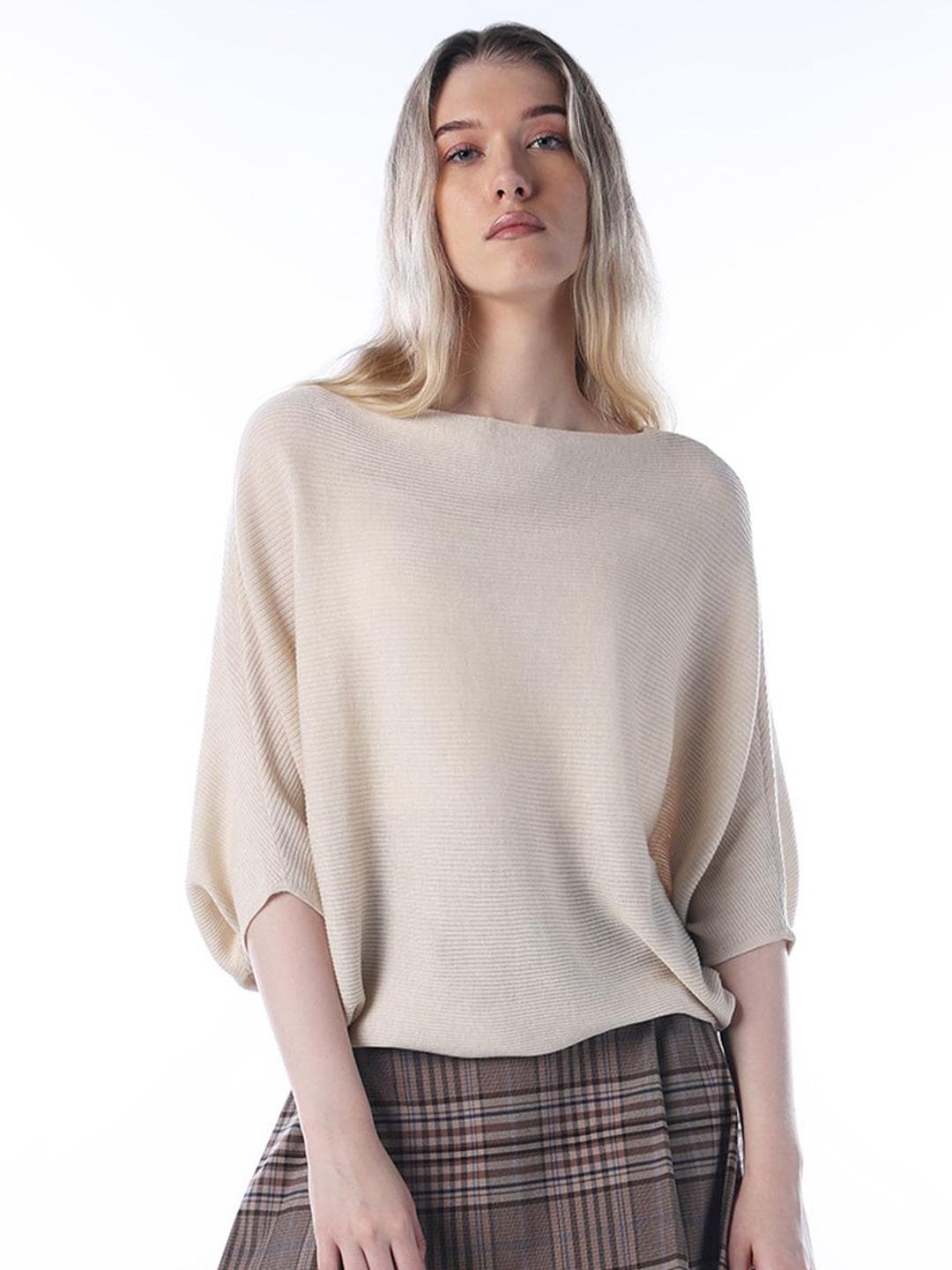 ONLY Women Self Design Boat Neck Pullover