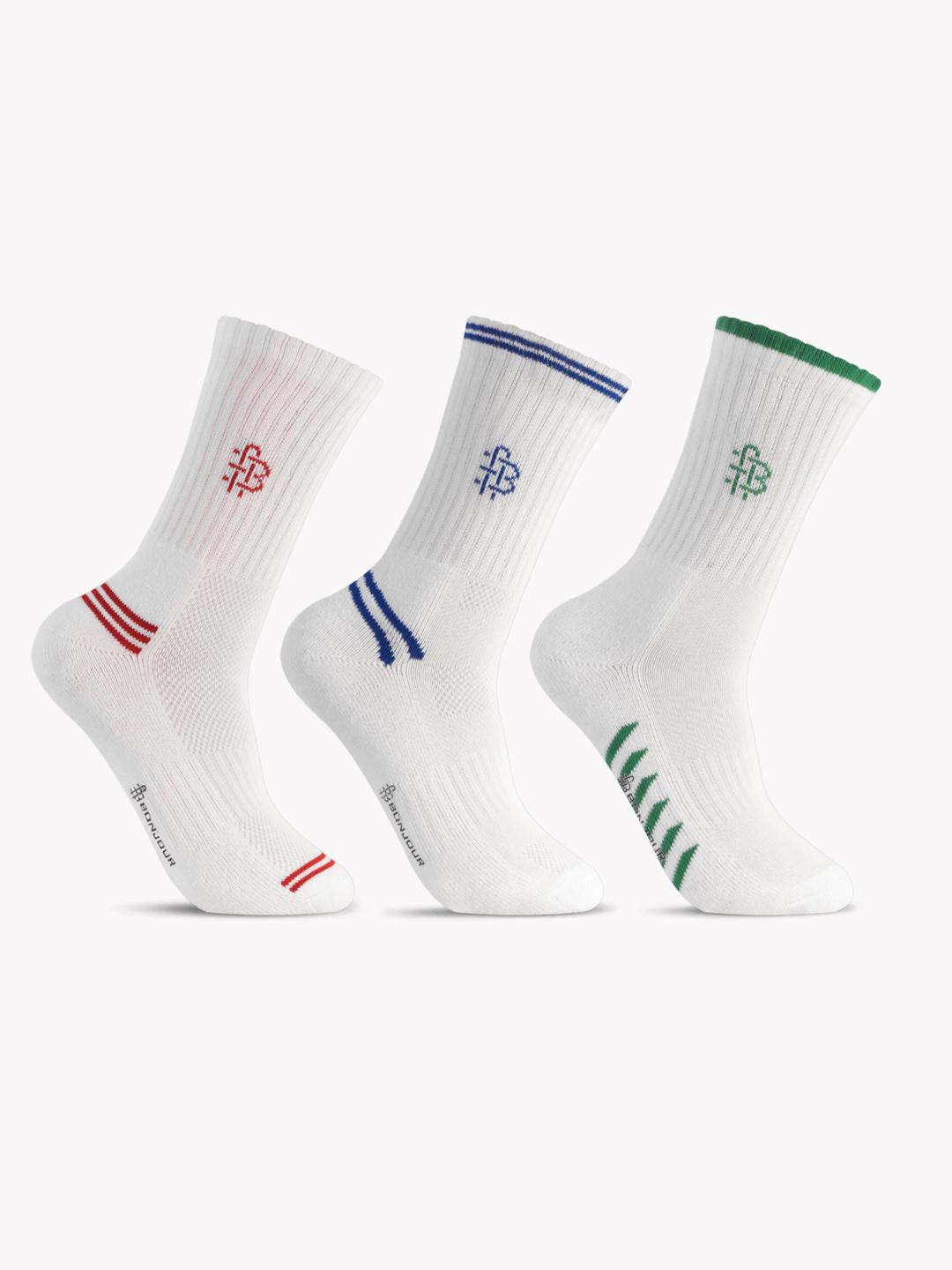Buy Bonjour Men Set Of 3 White Calf Length Socks - - Accessories for Men