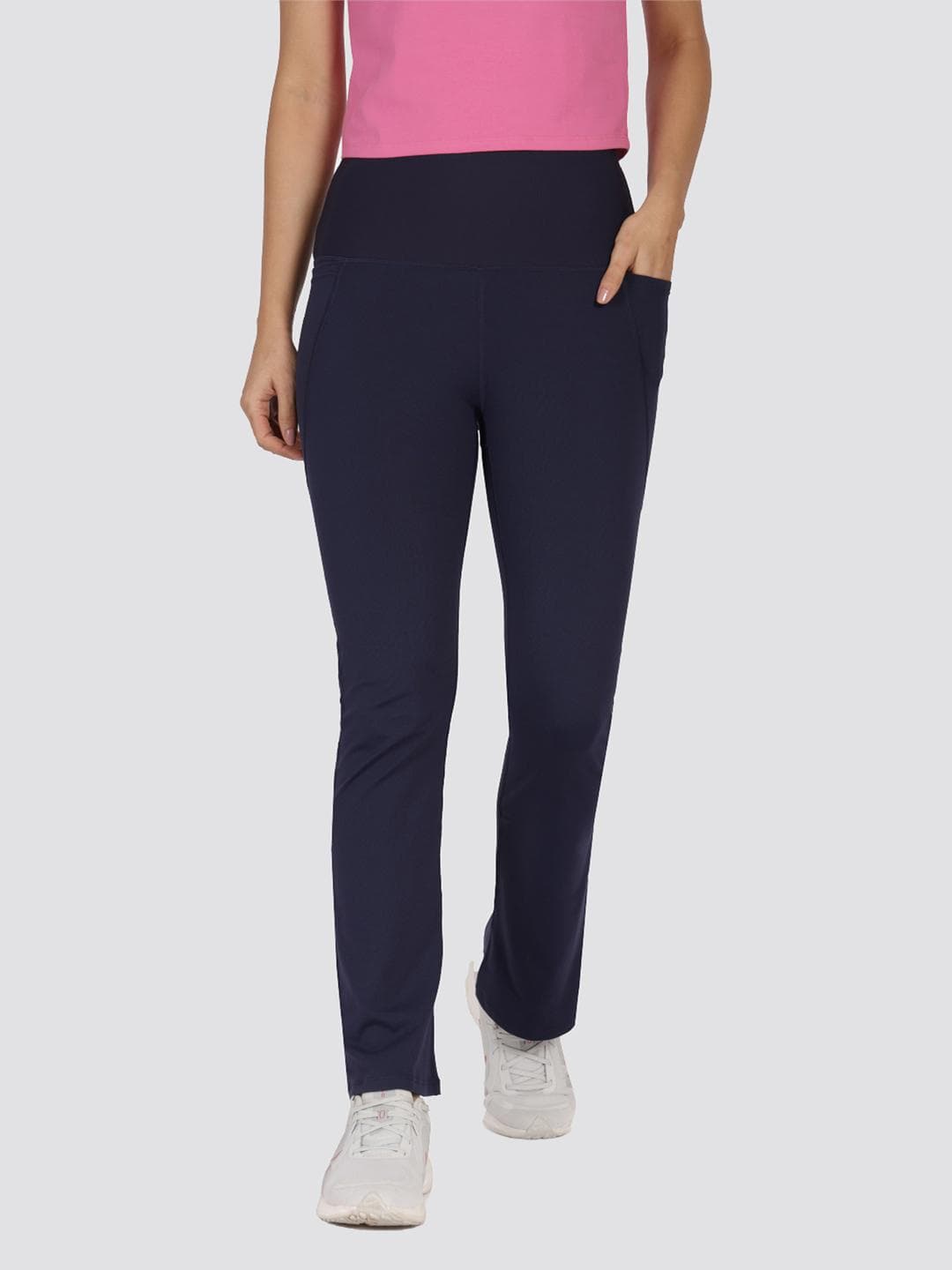 Blissclub Women Navy Flared Trousers with 4 Pockets and 4-Way Stretch