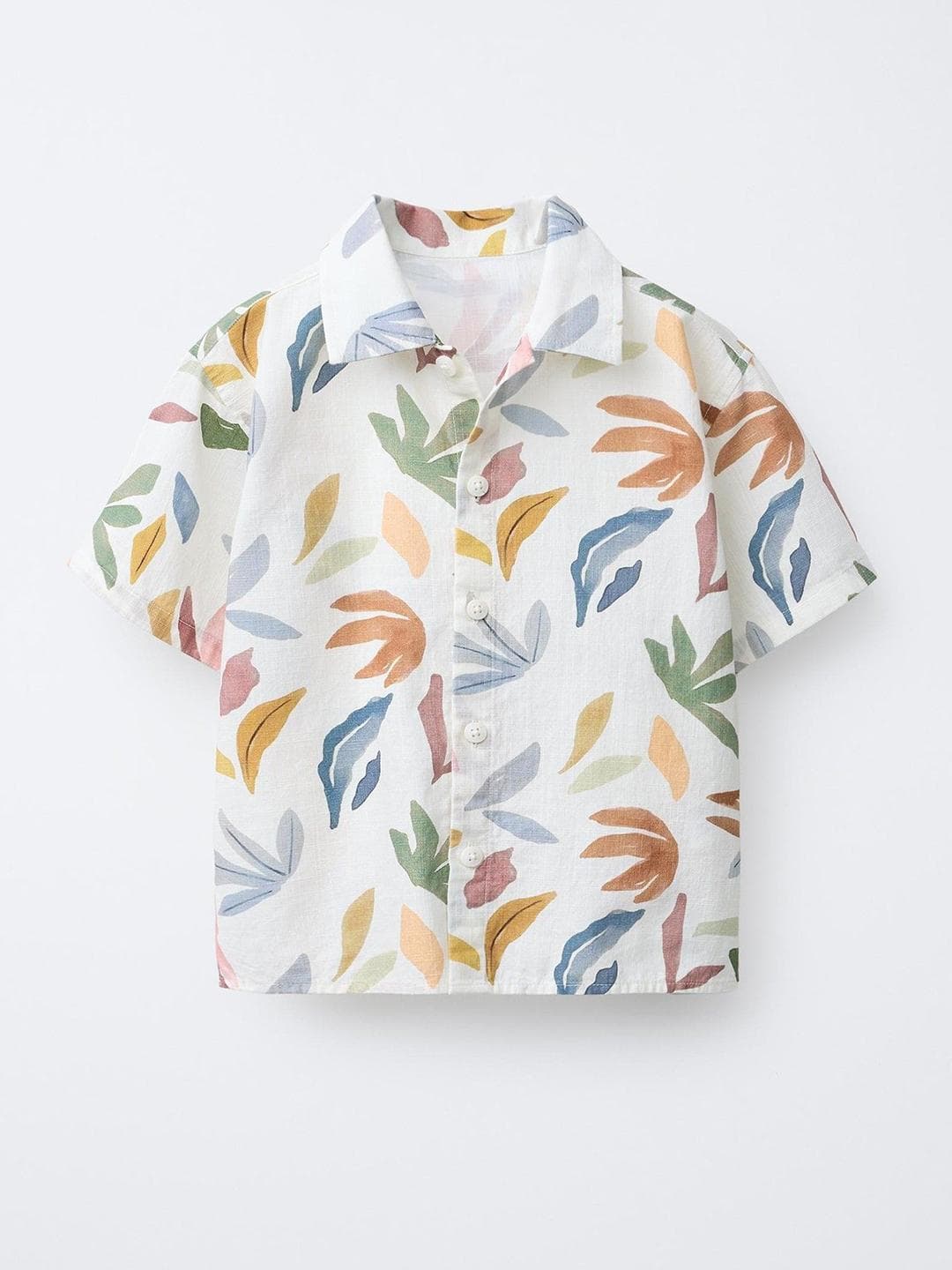 BAESD Boys Floral Printed Spread Collar Cotton Shirt