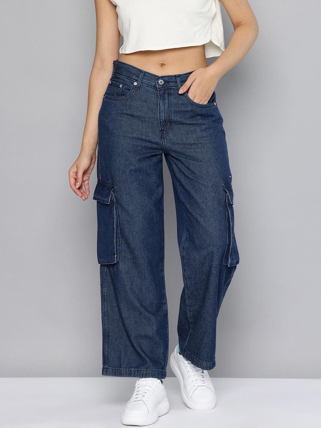 Levis Women's 94 Dark Blue Baggy Fit Mid Rise Jeans