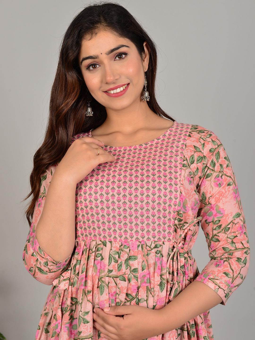 Buy Tulsiram Floral Printed Cotton Fit & Flare Maternity Ethnic Dress - - Apparel for Women
