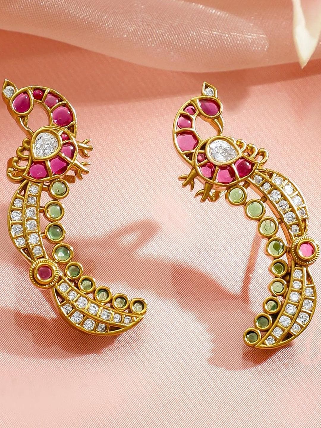 Buy Rubans 22K Gold Plated Cubic Zirconia Studded Peacock Shaped Ear Cuff - - Accessories for Women