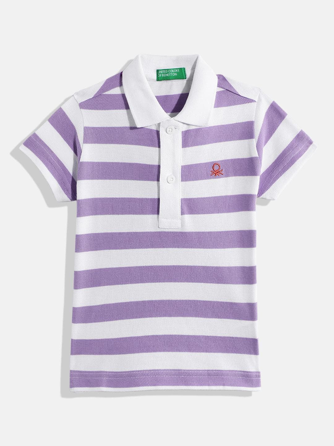 United Colors of Benetton Boys Horizontally Striped Pure Cotton Polo Collar T-shirt