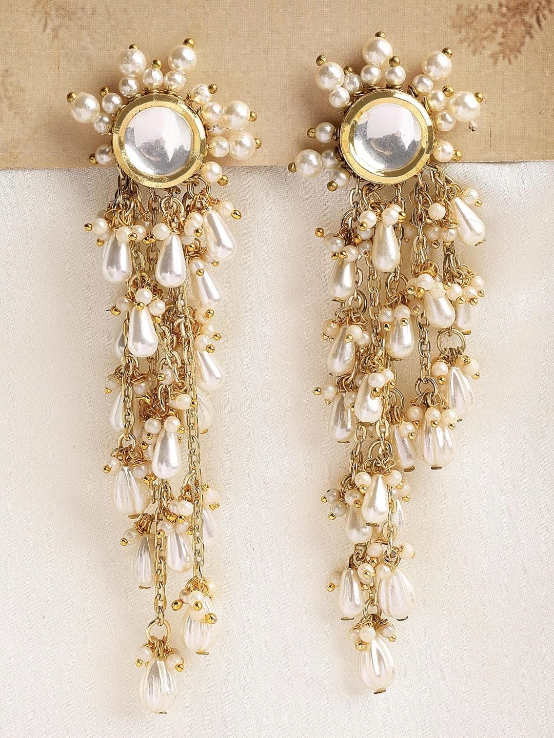 Buy KARATCART Gold Plated Pearls And Kundan Floral Polki Tassels Drop Earrings - - Accessories for Women