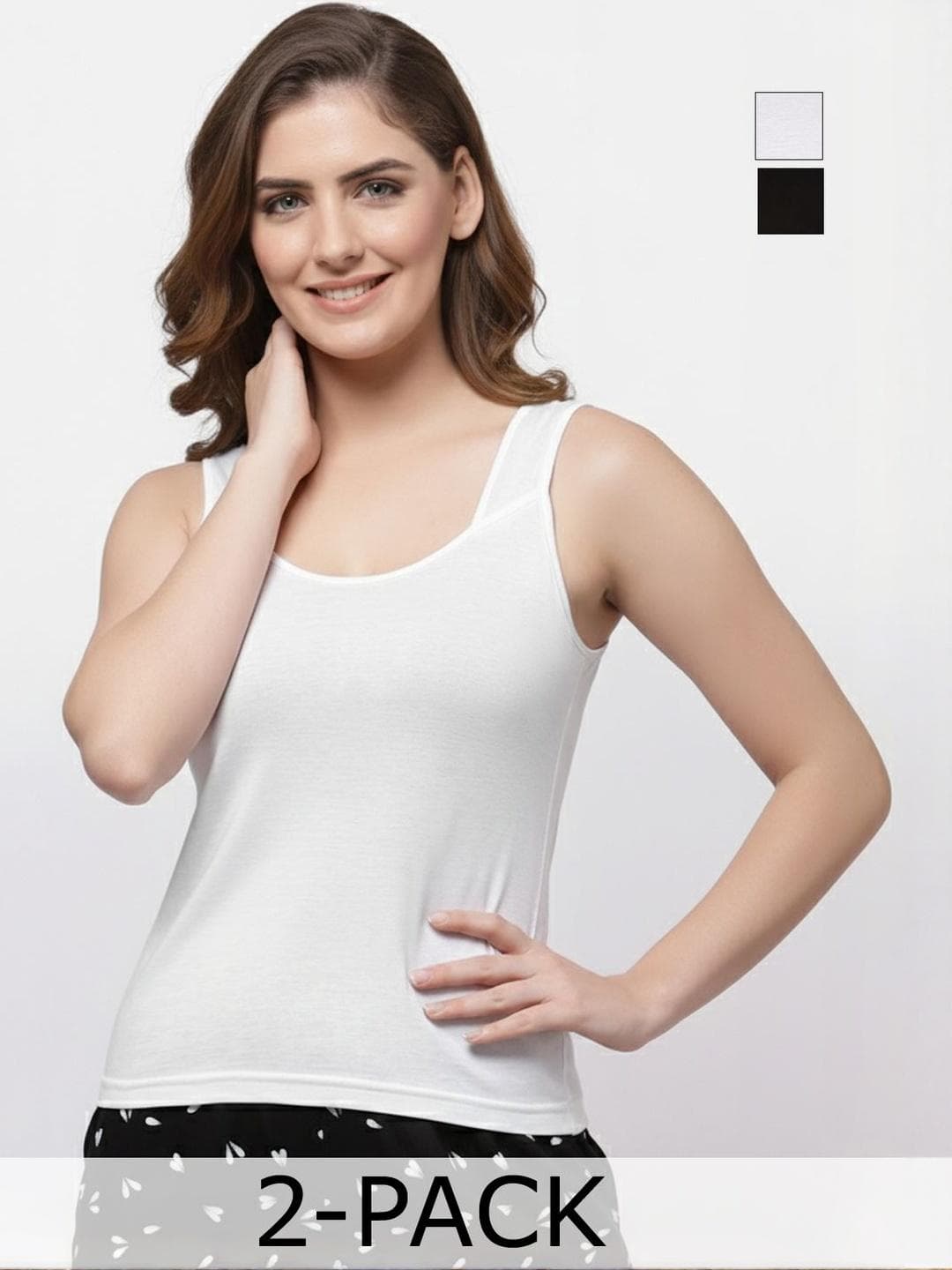 Buy Floret Women Pack Of 2 Pure Cotton Round Neck Sleeveless Camisoles - - Apparel for Women