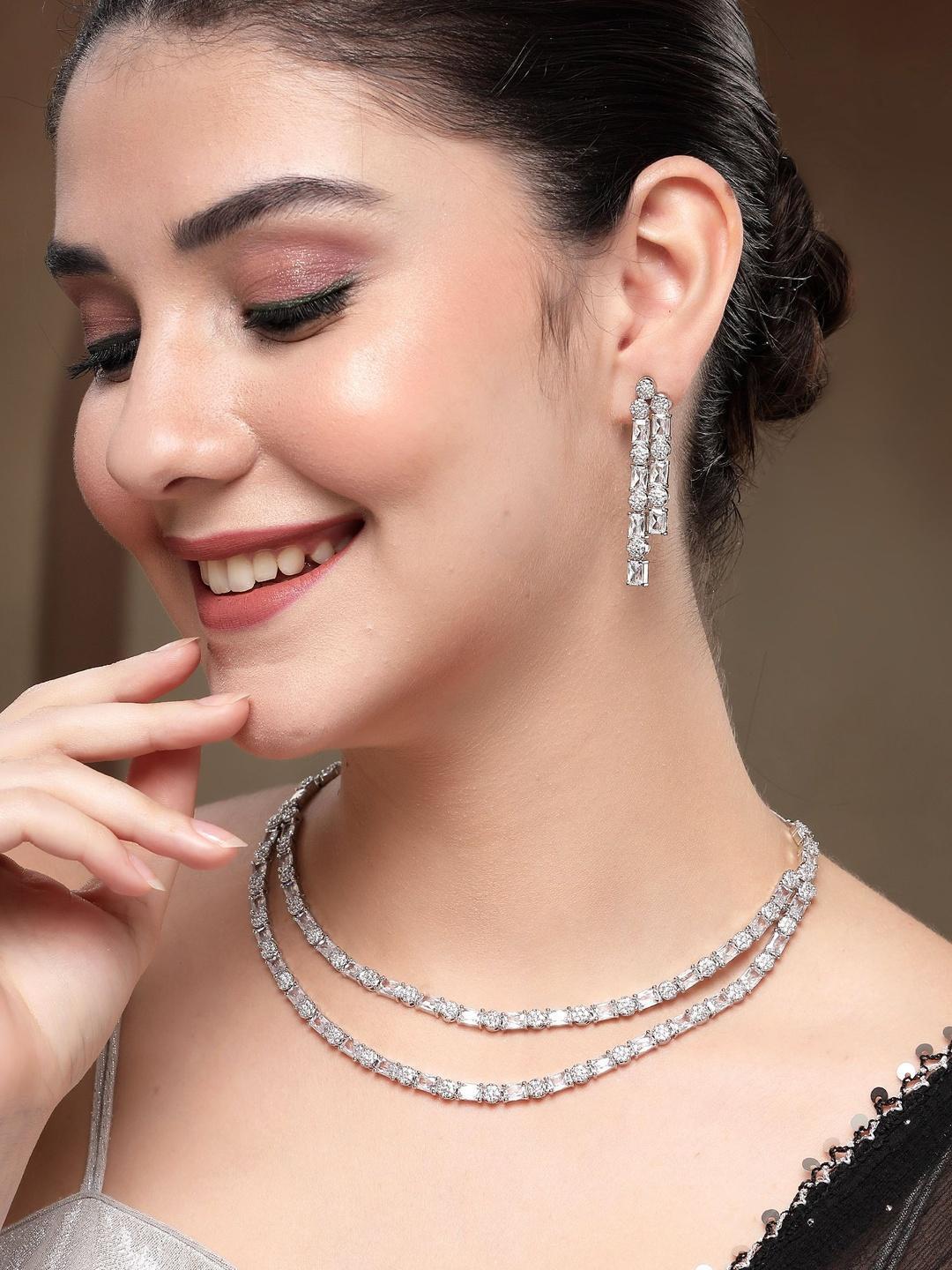 Buy KARATCART Silver Plated American Diamond Studded Jewellery Set - - Accessories for Women