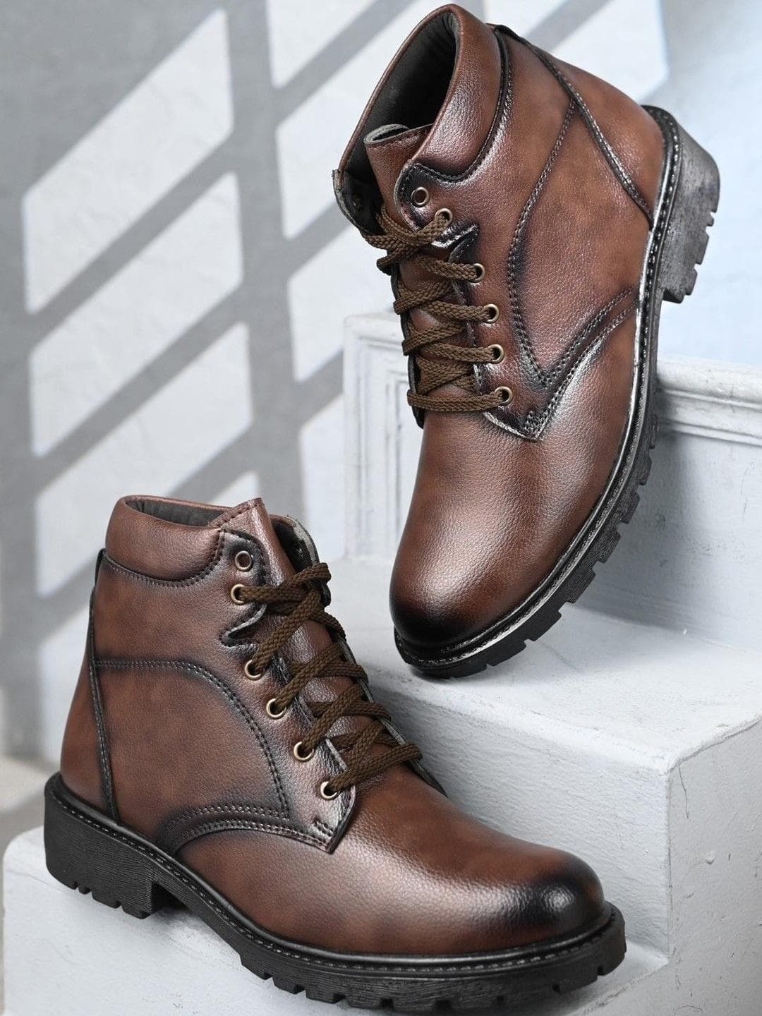 Buy Roadster Men Brown Round Toe High Top Lace Up Casual Boots - - Footwear for Men