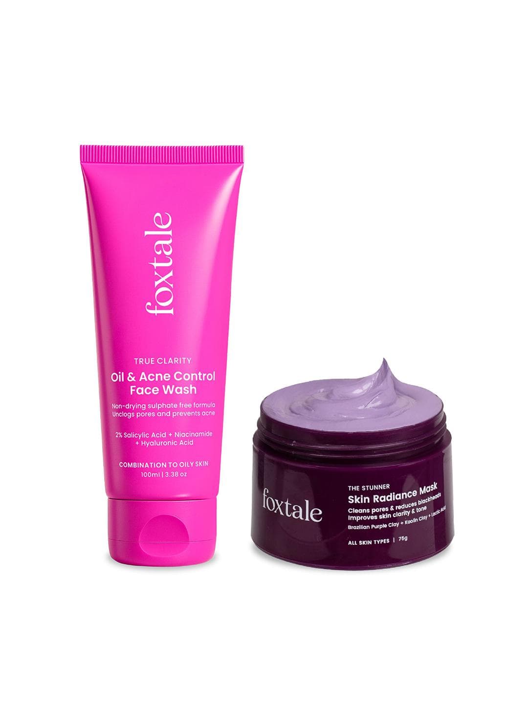 Buy FoxTale Set Of 2 Oil & Acne Control Face Wash 100 G & Skin Radiance Mask 75 G - - Personal Care for Unisex