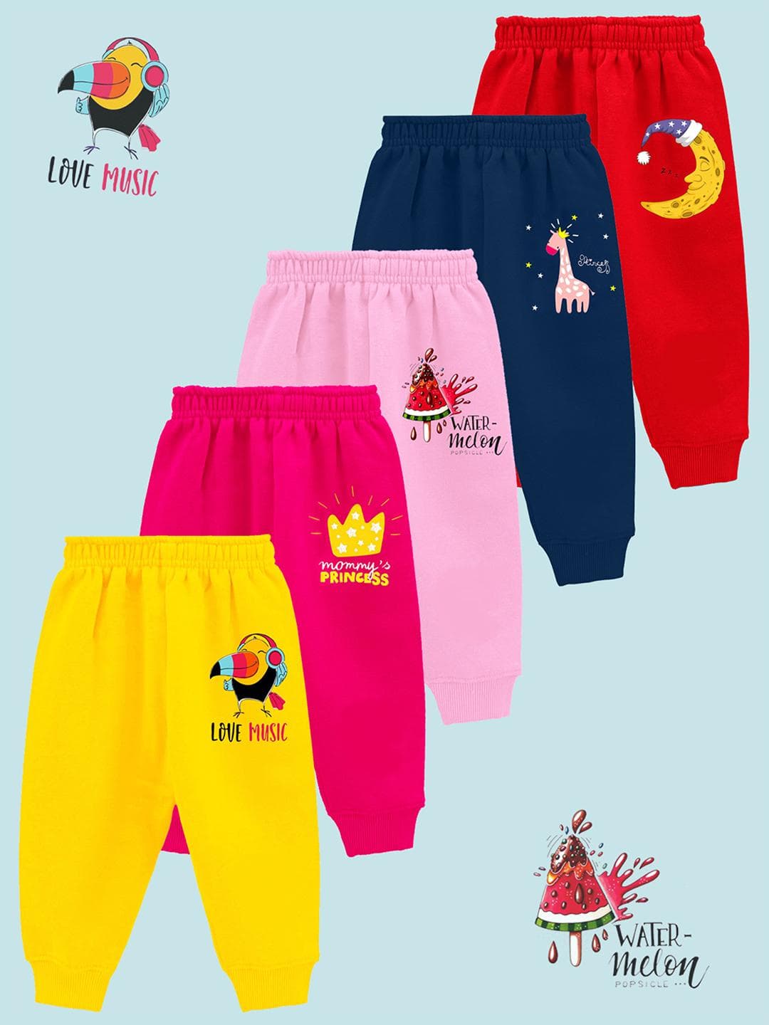 YK Girls Pack Of 5 Cotton Pyjamas