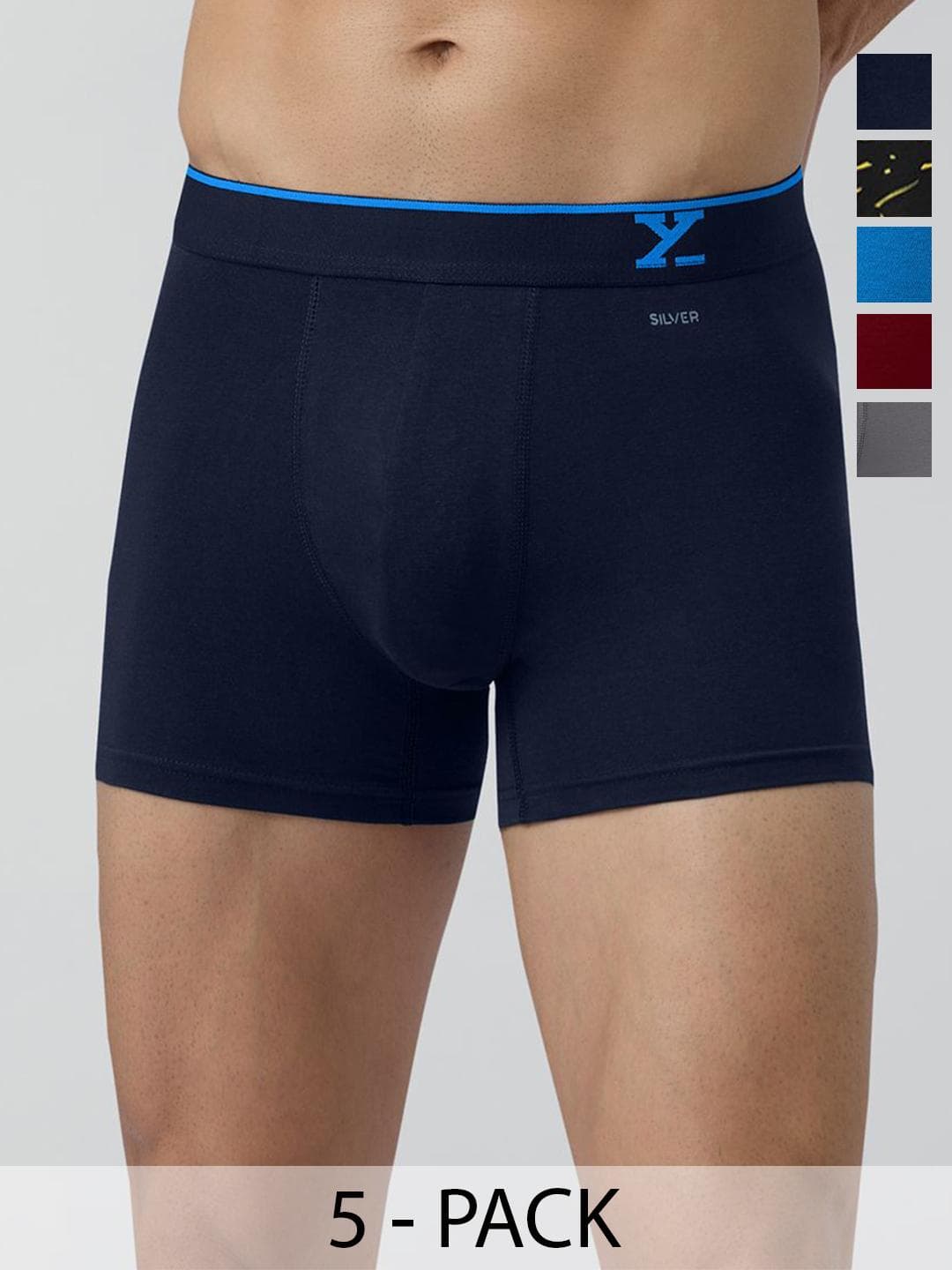 Buy XYXX Men Pack Of 5 Solid Super Combed Cotton Trunks XYTRNK5PCKN618 - - Apparel for Men