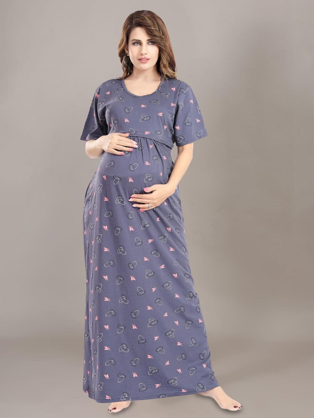 Fabme Abstract Printed Maternity Maxi Nightdress